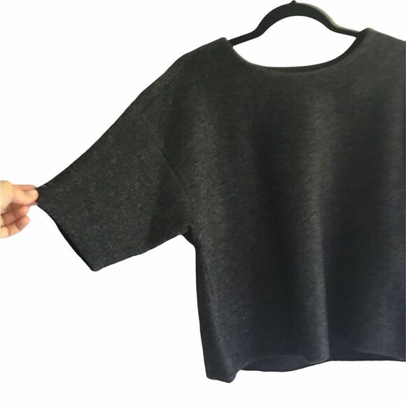 LORD & TAYLOR Wool Cropped Short Sleeve Sweater Charcoal Black Grey S - Picture 3 of 8